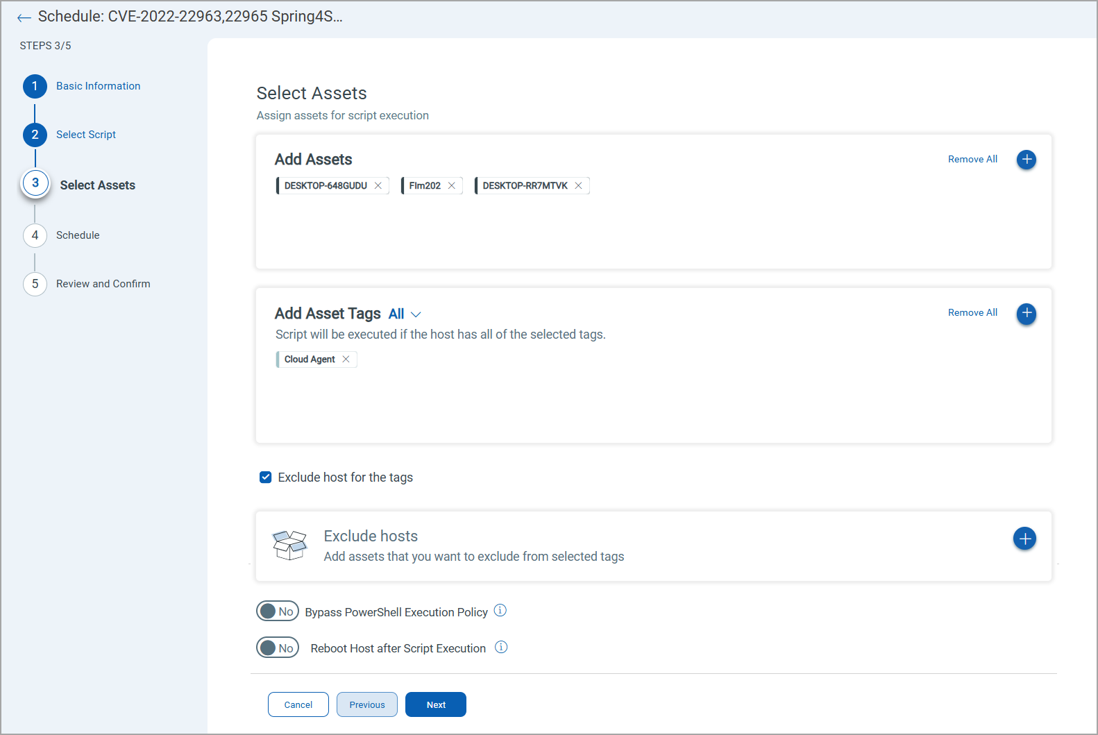 Image of the Select Assets tab of Create New Schedule
